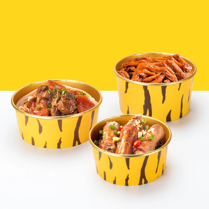 Take-Out Tool Disposable Aluminium Packing Box With Lid Tinfoil Material Yellow Tiger Stripe Element Restaurant Required 50 Pcs