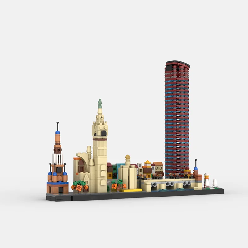 MOC Sevilla Skyline Architectuur Serie Bouwstenen Autoquia Giralda en Kathedraal South Tower Torre del Oro Baksteen Speelgoed Cadeau