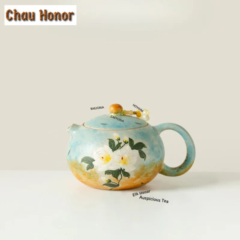 ZAEYORIA 150ml Hand-painted Gardenia Flower Xishi Teapot Creative Tea Infuser Pot Tea Maker Kettle with Ball Hole Tea Items