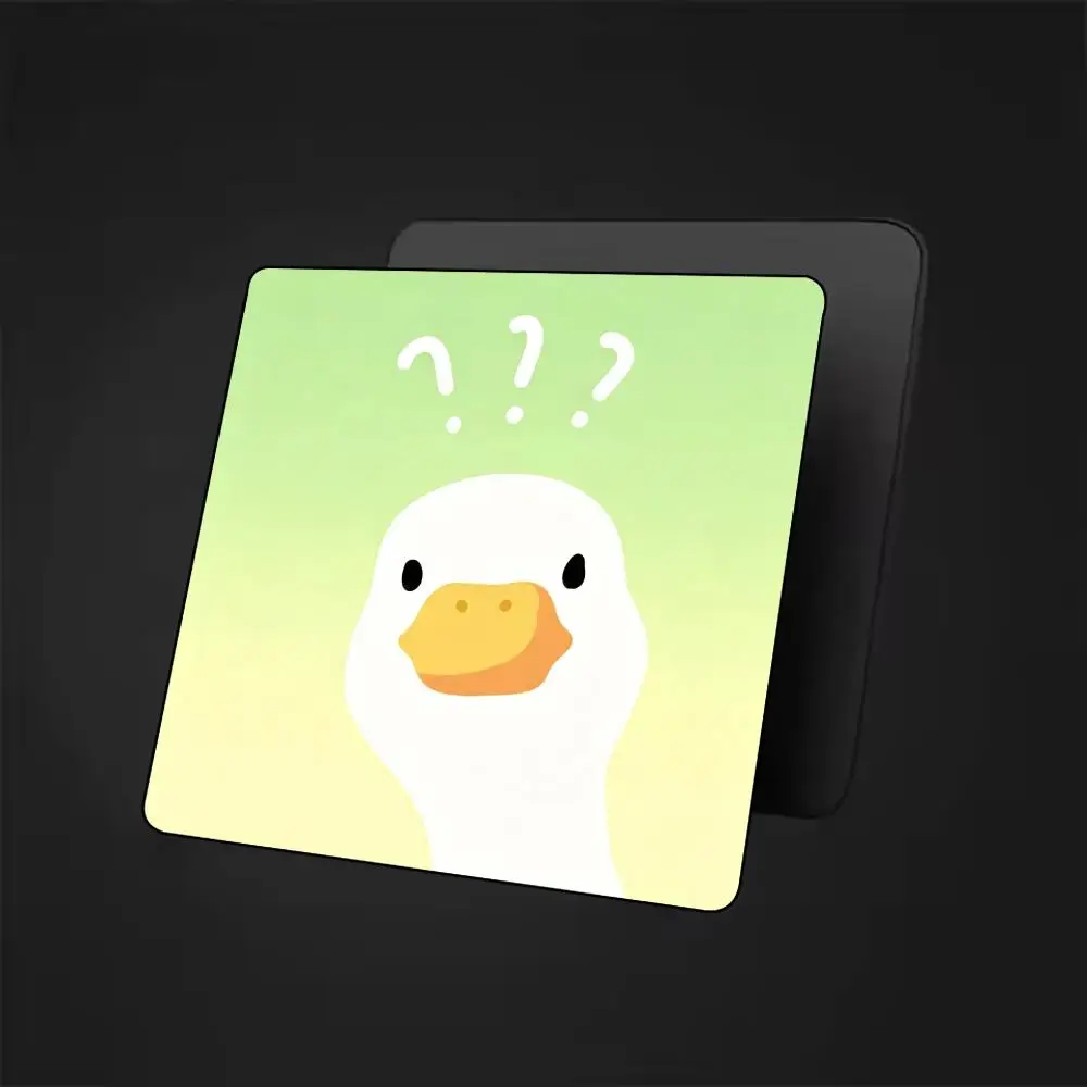 Aesthetic Kawaii Confused White Duck Graphic Square Mouse Pad Non Slip Rubber Desk Mat For Home Office Laptop Gaming Sessions
