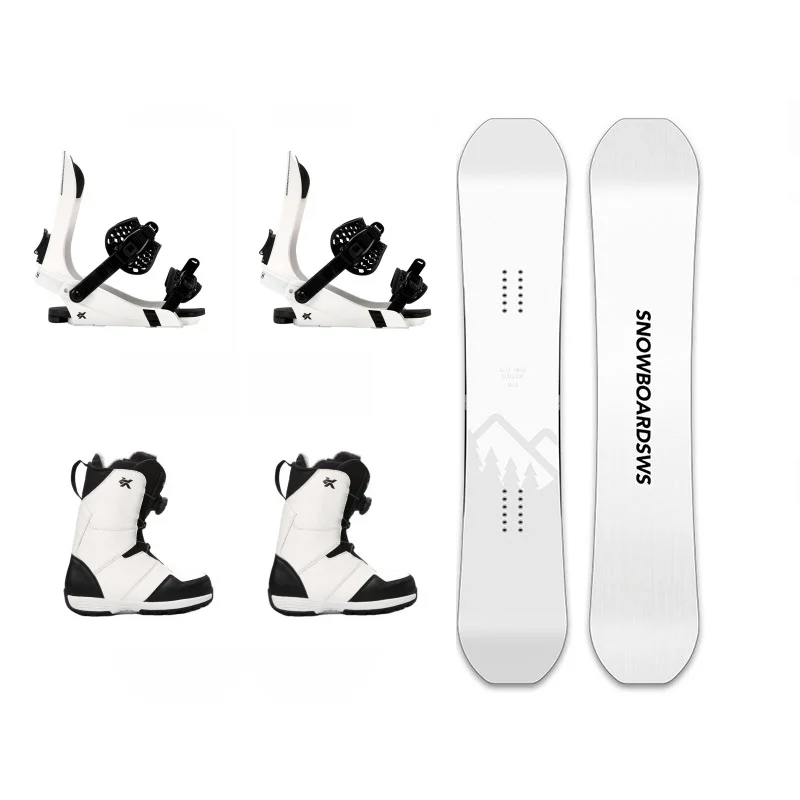 Skiing Design Snowboard  Set Freestyle Wood Core Sandwich Adults Men Women Skis Equipment Kit Fiberglass ABS Poplar White
