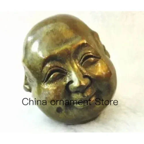 

OLD SIGNED BRONZE Carved Buddhism Buddha Head Sculpture Statue 4 Faces