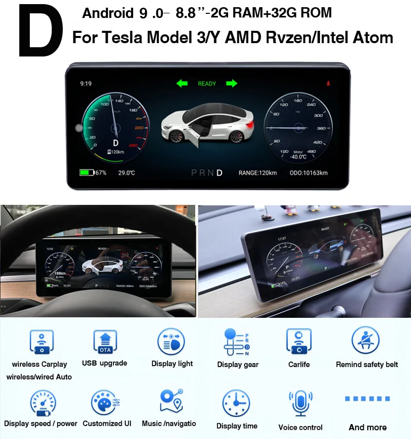 10.26 \'\'android 12.0 4G 64G linux per Tesla Model 3 Y car lcd meter strumento cruscotto touch screen style console display LCD