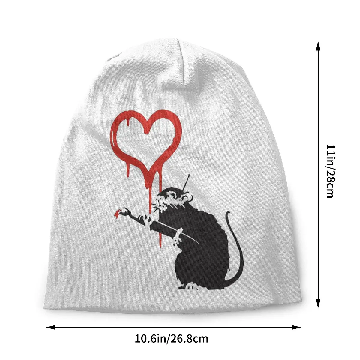 Hearts Rat With Remote Control Banksy Graffiti Autumn Female Thin Beanies Double Used Cycling Bonnet Hats