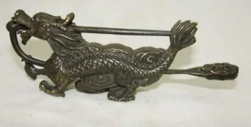 Rare Chinese old style Brass Carved dragon lock and key