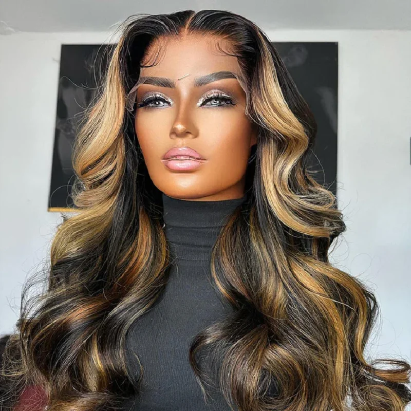 

Highlight Blonde 26inch 180Density 5x5 Silk Base Body Wave Preplucked Jewish Human BabyHair HDLace Wig European Hair Glueless