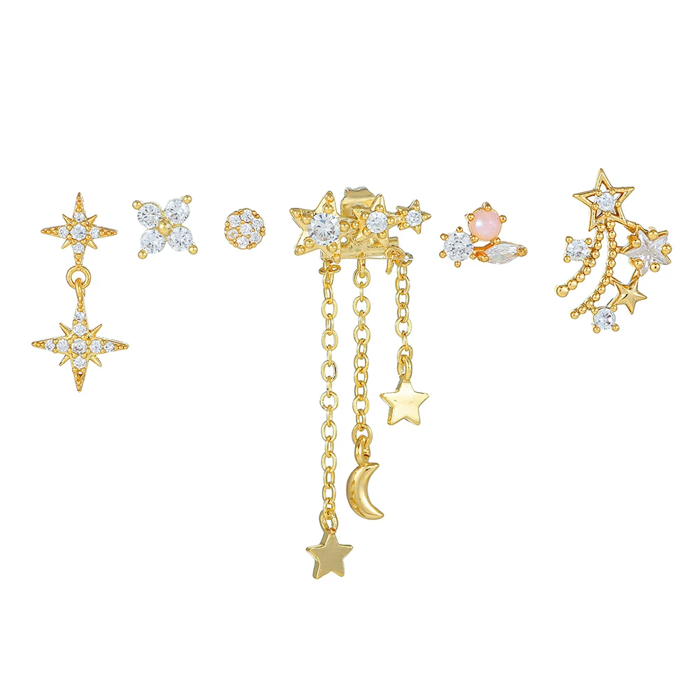 

Gold Plated Clear CZ Star Meteor Earring Set Stud Dangle Drop for Women Stackable Multi piercing Celestial Jewelry Gift