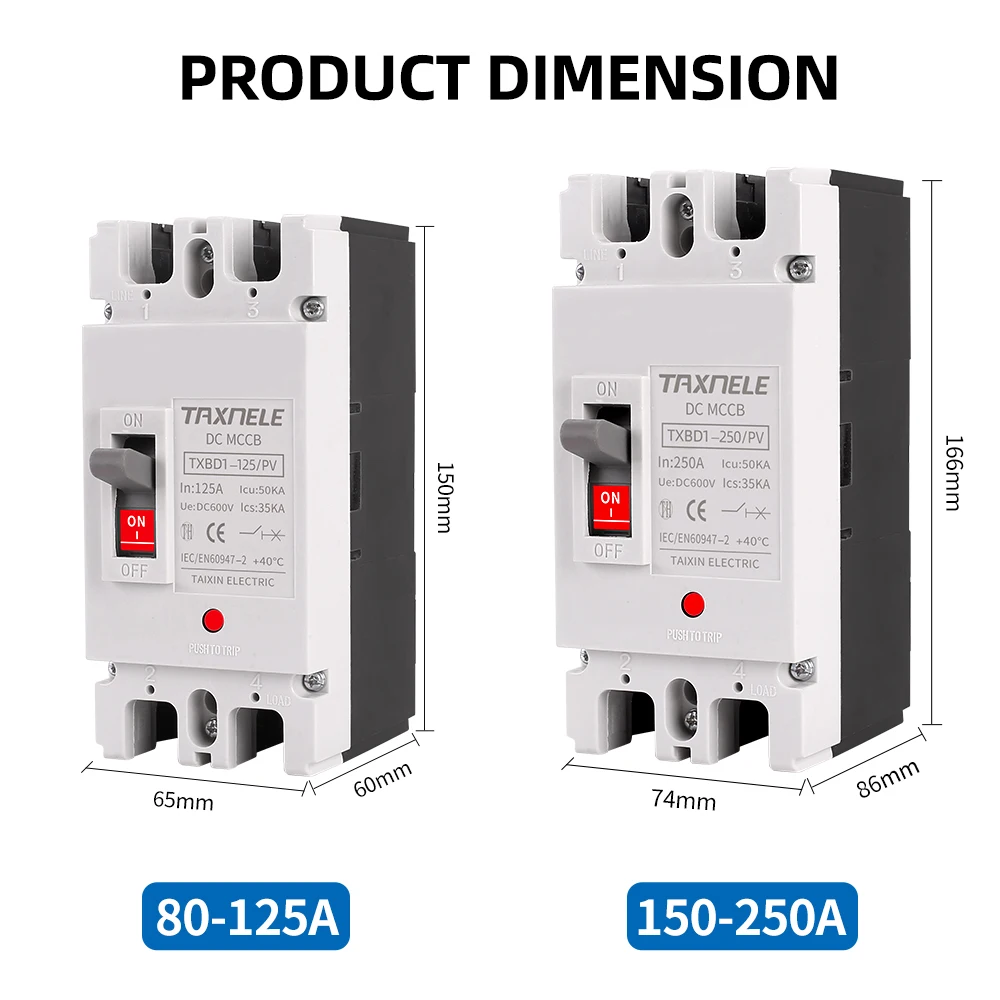 Solar Molded Case DC Circuit Breaker MCCB Overload Protection Switch Protector Solar Photovoltaic PV 150A 250A Battery Isolator