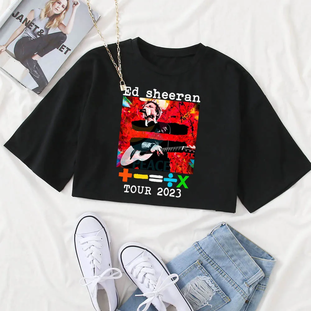 Ed Sheeran World Tour T-Shirt Women Crop Tops Girls O-Neck Short Sleeves Casual Loose Music Shirts Fans Gift