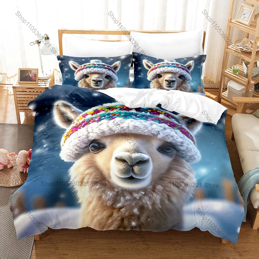 Personality Kawaii alpaca Three Piece Bedding Set Luxury Comforter Set with Queen King Size Including Cool animal pillowcase
