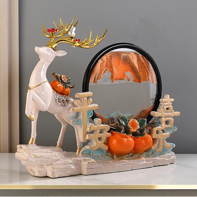 

Modern High-End Fortune Deer Safe and Happy Hourglass Quicksand Painting Decoration Hallway Wine Cabinet TV Cabinet Decorations