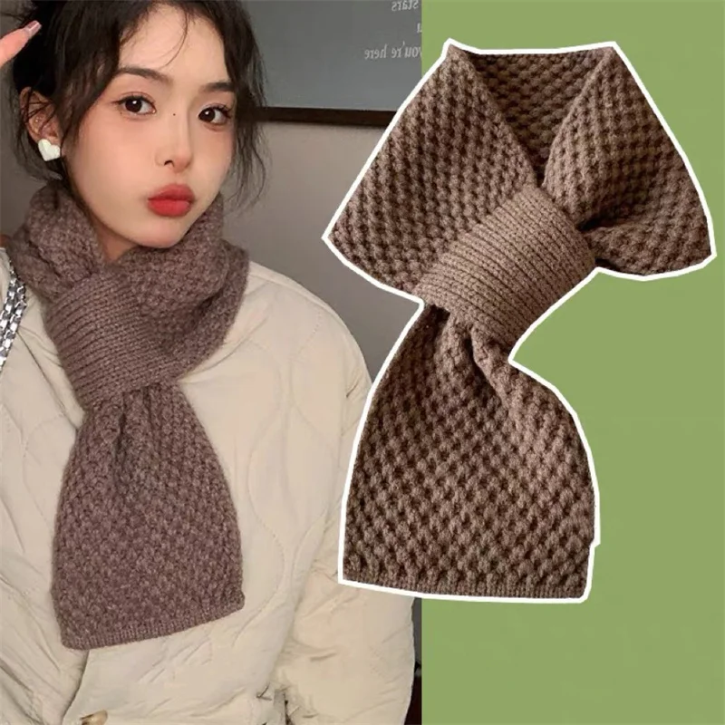 Women Winter Knitting Scarf Solid Color Warm Neck Cover Scarves Outdoor Windproof Ladies Neckerchief