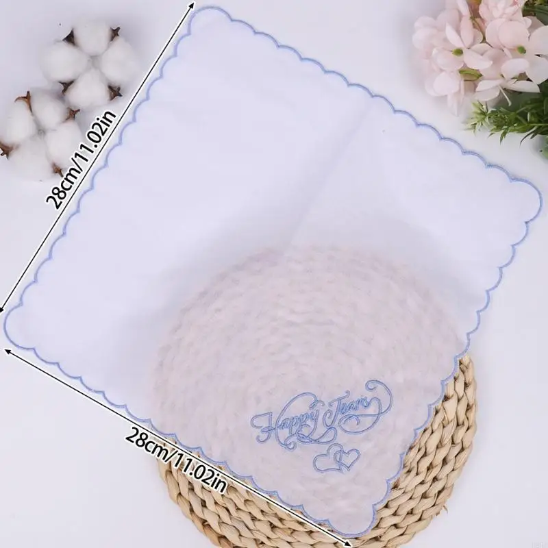 B95F 28cm Cotton Embroidery Happy Tears Handkerchief For Bridal Party Gifts Daily Use