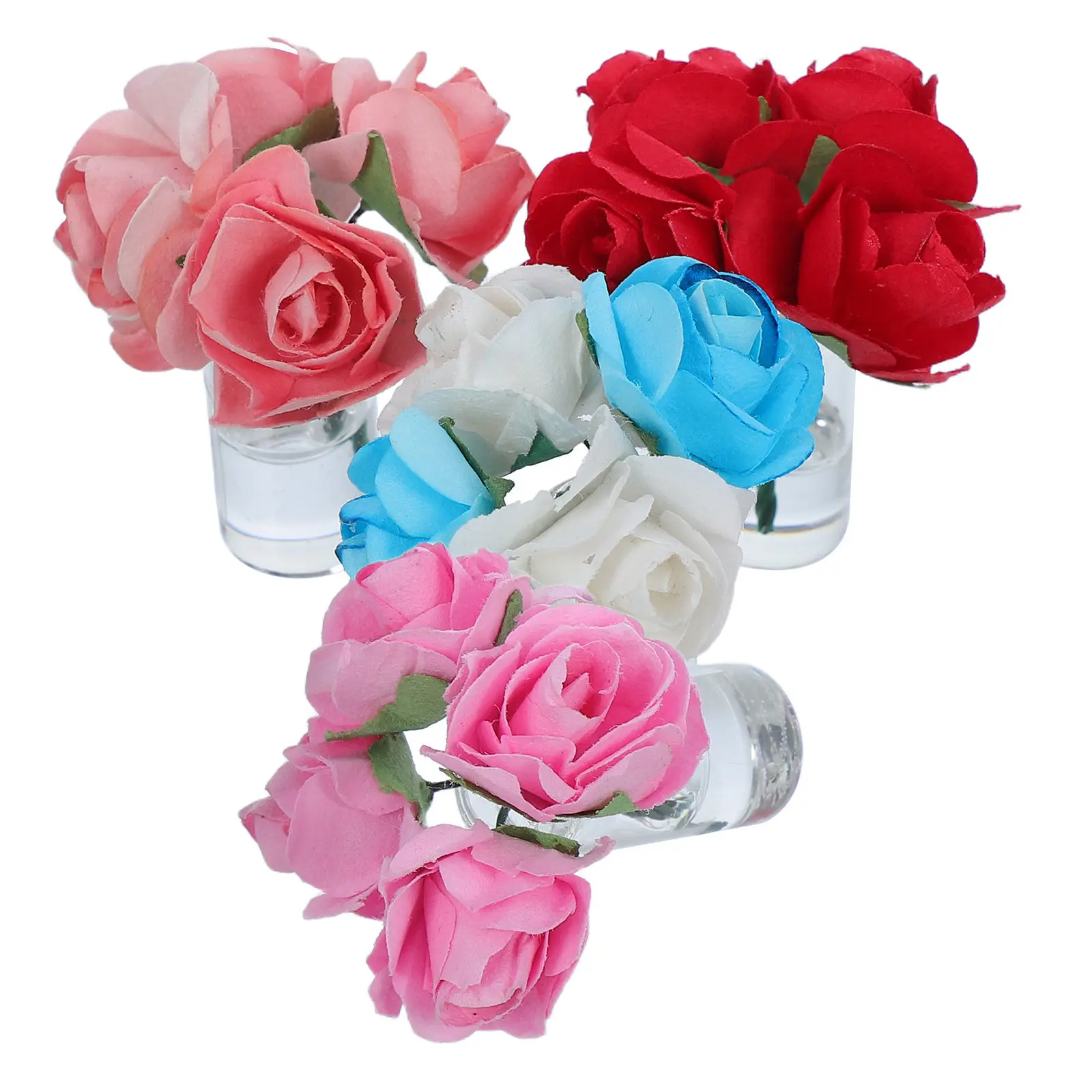 

Набор из 4 миниатюрных ваз для кукольного домика: розовые искусственные розы в стеклянных вазах-бутонницах, масштаб 1:12, миниатюрный ландшафтный декор для дома