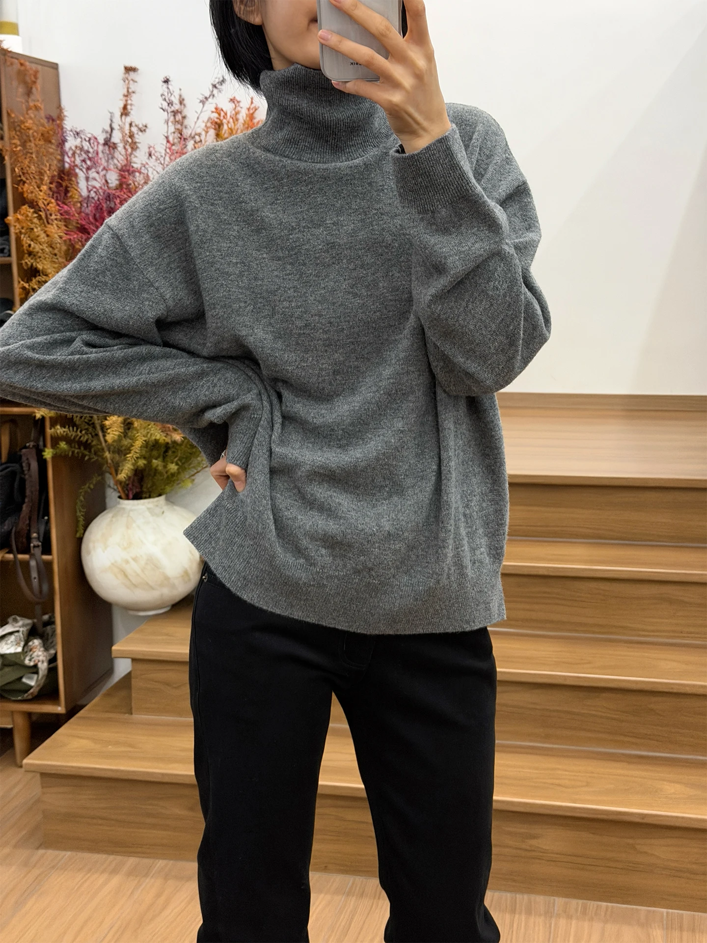 

Langqing ey High Collar Woolen Sweater Women's Loose Fit Overhead Winter New Sle Warm Inner Wear Knitted Long Sve