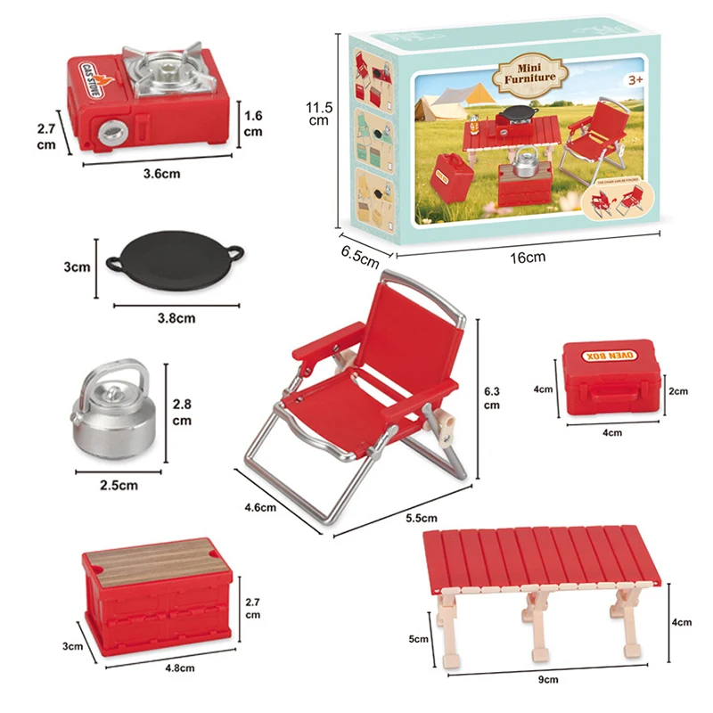 

1Set Dollhouse Picnic Camping Outdoor Scene Decor Folding Table Chair Stool Cassette Stoves Simulation Mini Kid Pretend Play Toy