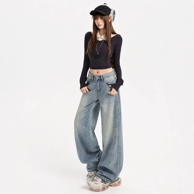 ZHISILAO Vintage Casual Tapered Jeans Loose Y2k Light Blue High Waist Denim Pants Streetwear 2025 Autumn Winter