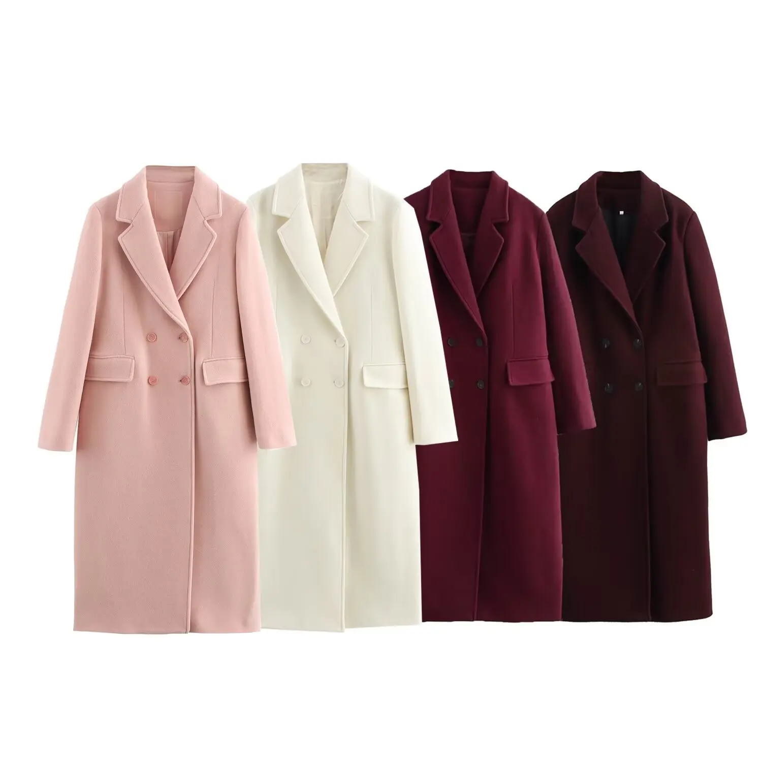 

Women Turn-Down Collar Full Sleeved Double Breasted Overcoat Female Autumn Winter Long Coat High Street Casual Woolen Coats