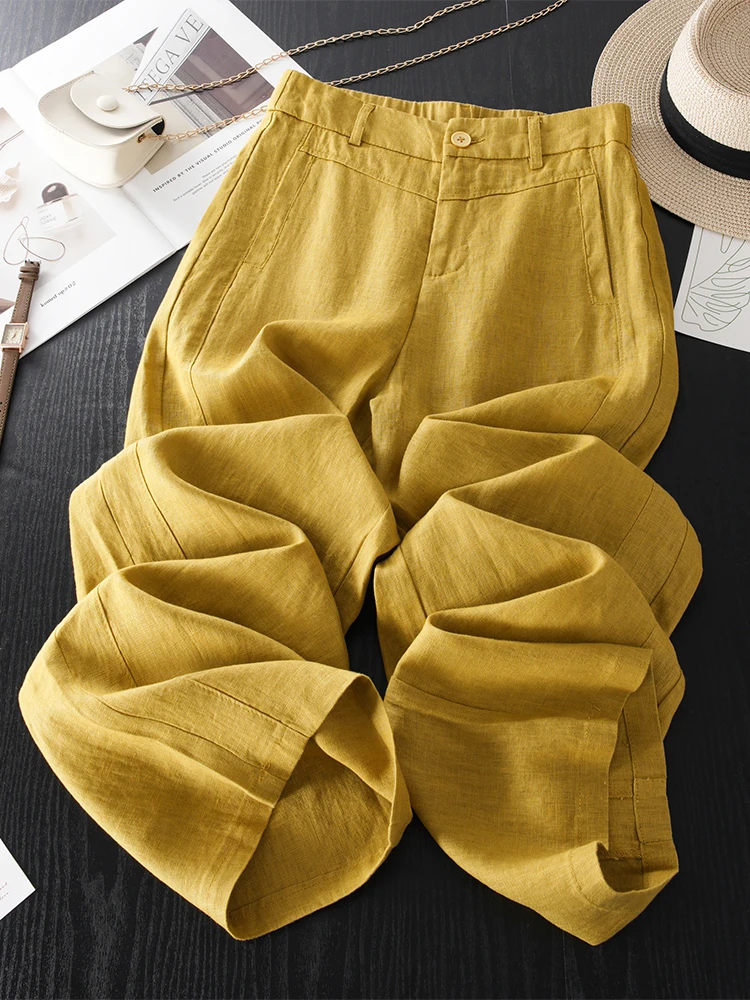 

High Waist Linen Wide Leg Pants Women's Summer Thin New Style Casual Loose Straight Cut Sun Protection Trousers Long Pants
