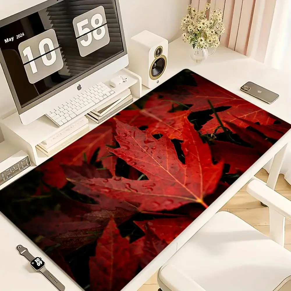 

Коврик для мыши с красным кленовым листом, компьютерные аксессуары, офисные игровые коврики XXL, настольные коврики, резиновые противоскользящие коврики для игровой клавиатуры, коврики для мыши, настольные коврики