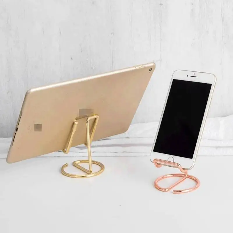 1PC Metal Lazy Wire Mobile Phone Portable Holder Gold For Ipad Mobile Phone Universal Storage Rack Accessories Desk Decoration image 3
