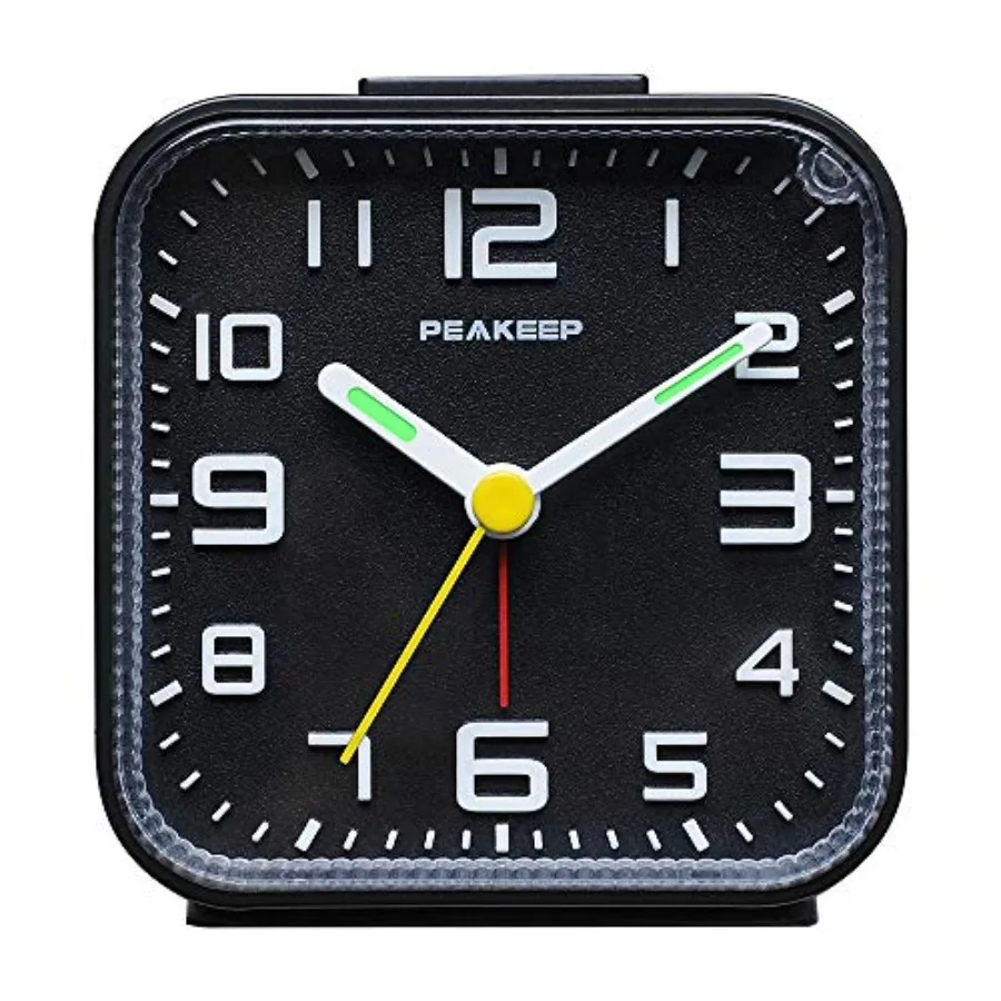 3D Numbers No Tick-Tock Analog Alarm Clock with Classic Beep Sound, Snooze, Manual Light and Battery Powered Small for Travel