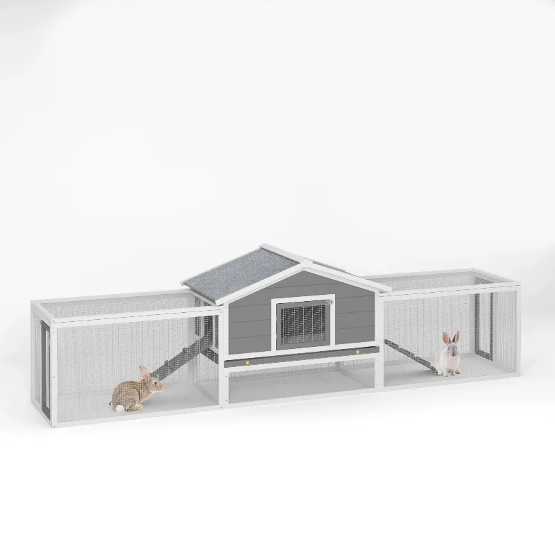 

2-story Large Wooden Rabbit Pet House with Ramp, Activity Area, Cleaning Plate and Waterproof Roof. Suitable for Outdoor