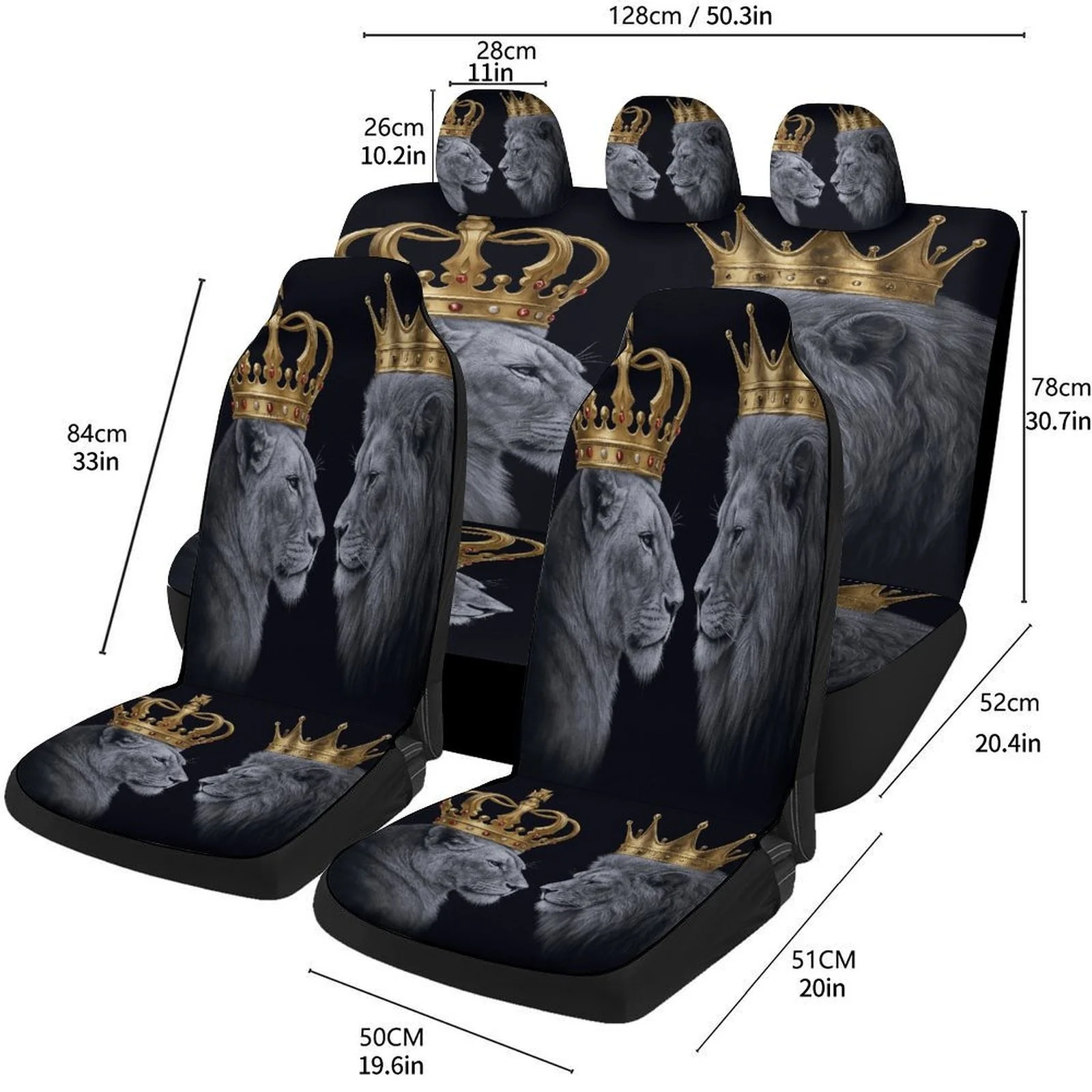 

Royal Lion Crown Car Seat Cover Set - Premium Polyester, Machine Washable, Universal Fit For Most Cars, Decorative High-Quality