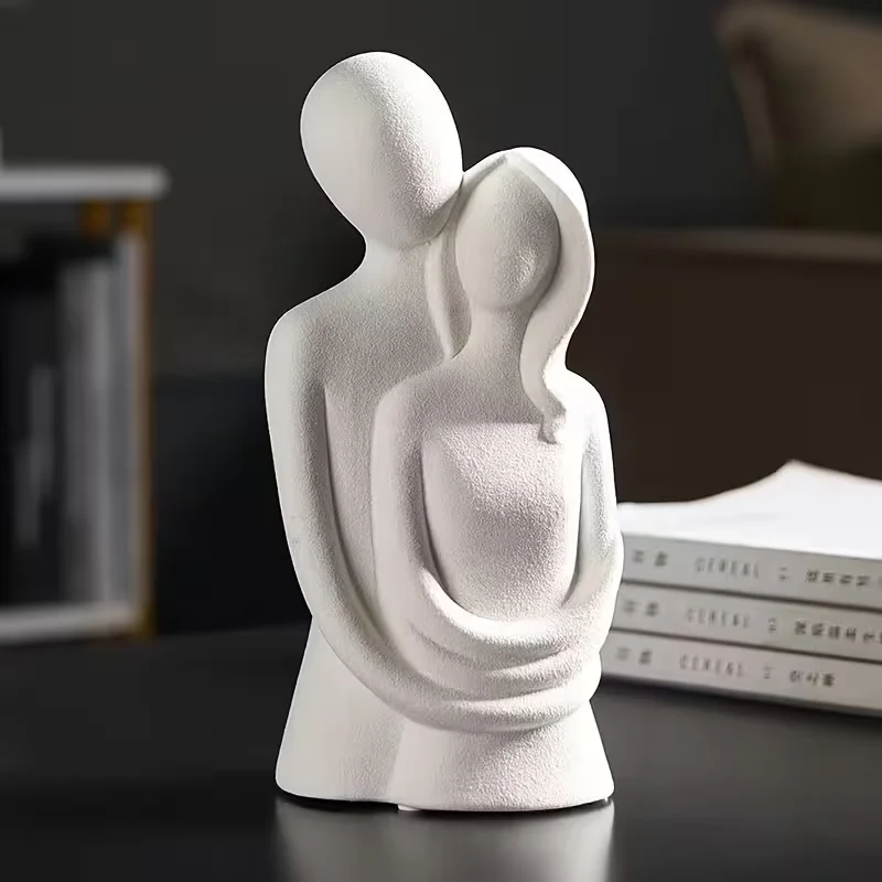 3D Printed Abstract Hugging Couple Sculpture,Plastic Minimalist Faceless Lovers Figurine,Romantic Embrace Statue Ornament