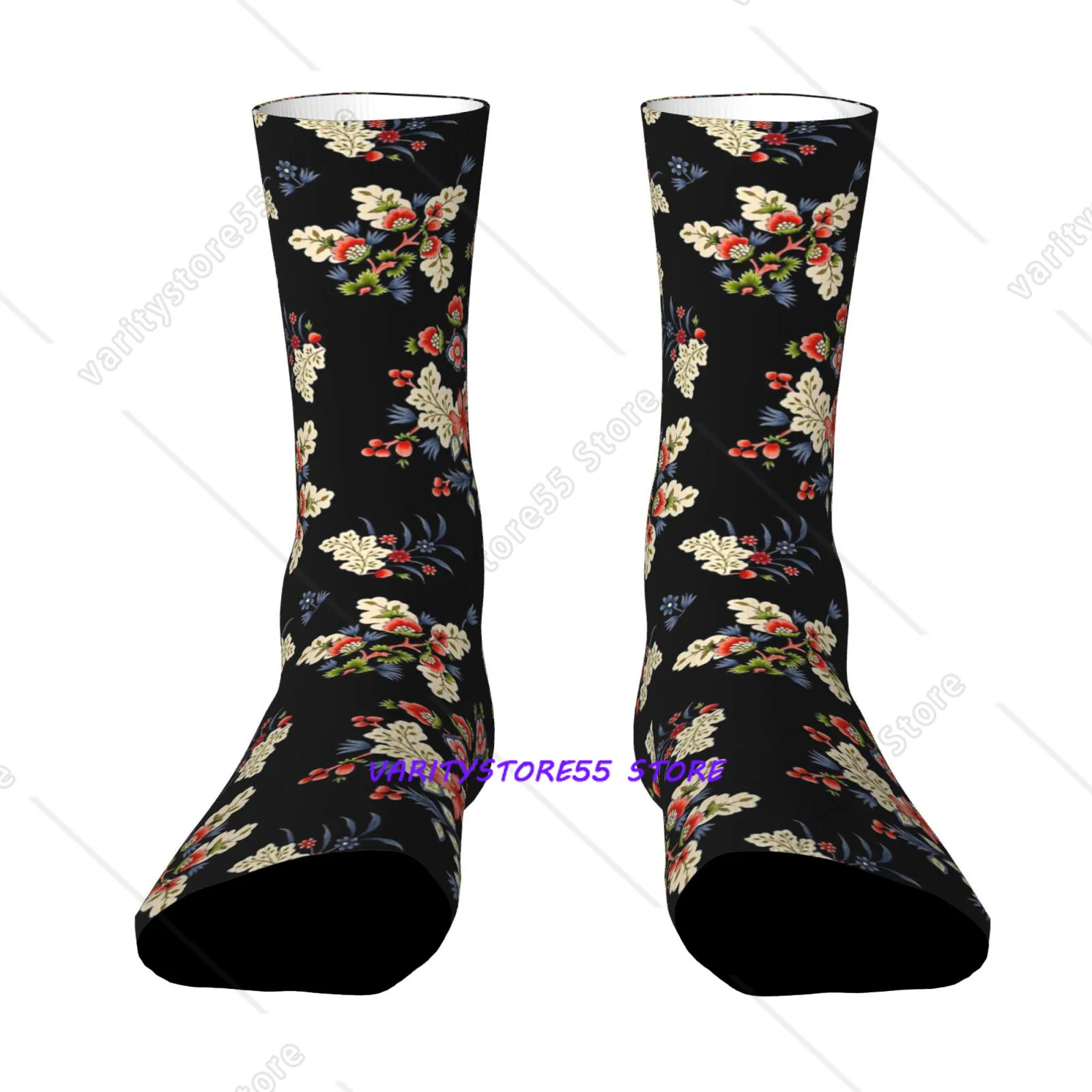 Retro Chinese Traditional Floral Socks with Floral Prints Machine Washable Suitable for Outdoor Sports Enthusiasts Stylish