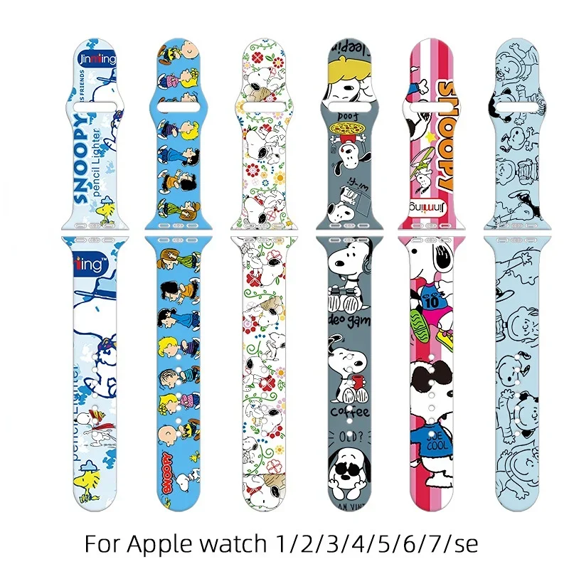 Snoopy Silicone Strap for Apple Watch Band 7 6 5 4 3 2 1 Se Anime Smartwatch Apple Watch Band 40mm 41mm 44mm 38mm 42mm Bracelet