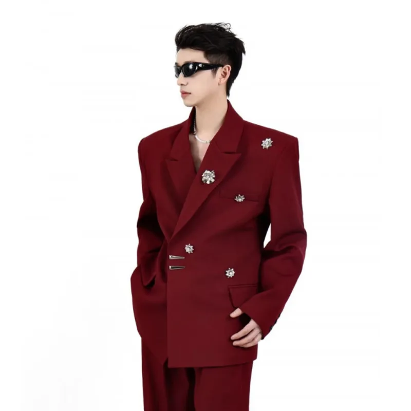 WVGA 2026 Spring Autumn New Men Trendy High-end Loose-fit Light Luxury Metal Shoulder Pad Blazer Niche Chic Casual Jacket W25355