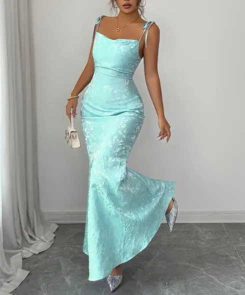 ชุดเดรสทรงเมอร์เมดสายเดี่ยวผ้าลูกไม้สำหรับผู้หญิง ดีไซน์ผูกไหล่เก๋ไก๋ ให้ลุคสง่างาม