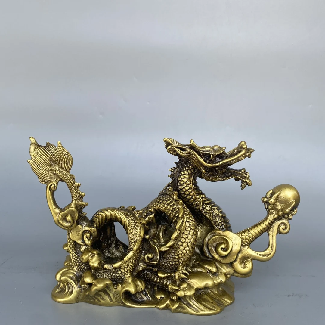 Lucky Totem Metal Animal Bronze Statue 12 Zodiac Water Dragon 21 * 8 * 12 * cm, 1.2 kg