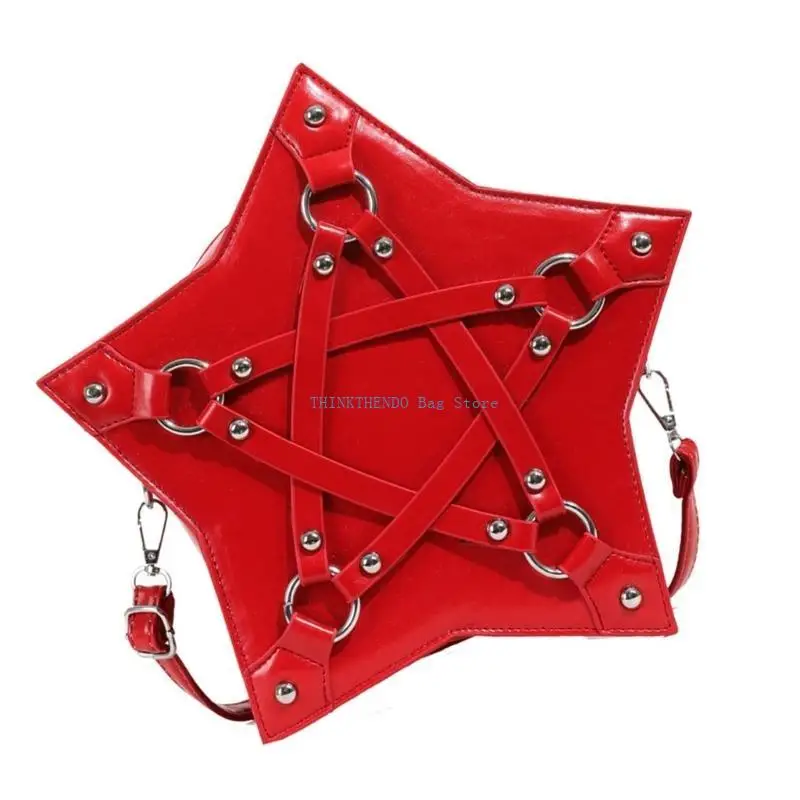 

340D Gothic Star Rivets Studded PU Shoulder Bag with Adjustable Strap for Women