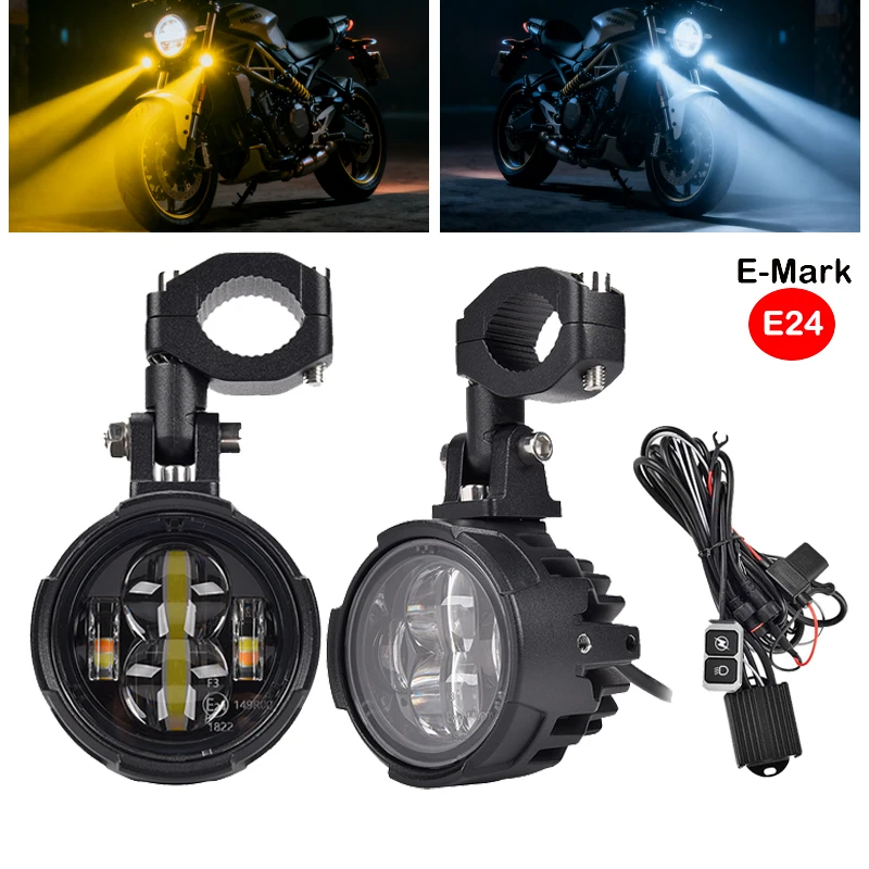 Neue Motorrad Nebel Licht Hilfs Lampe 100W Super Helle Nebel Fahr Licht Dual Farbe Wasserdichte Scheinwerfer Scheinwerfer Für BMW