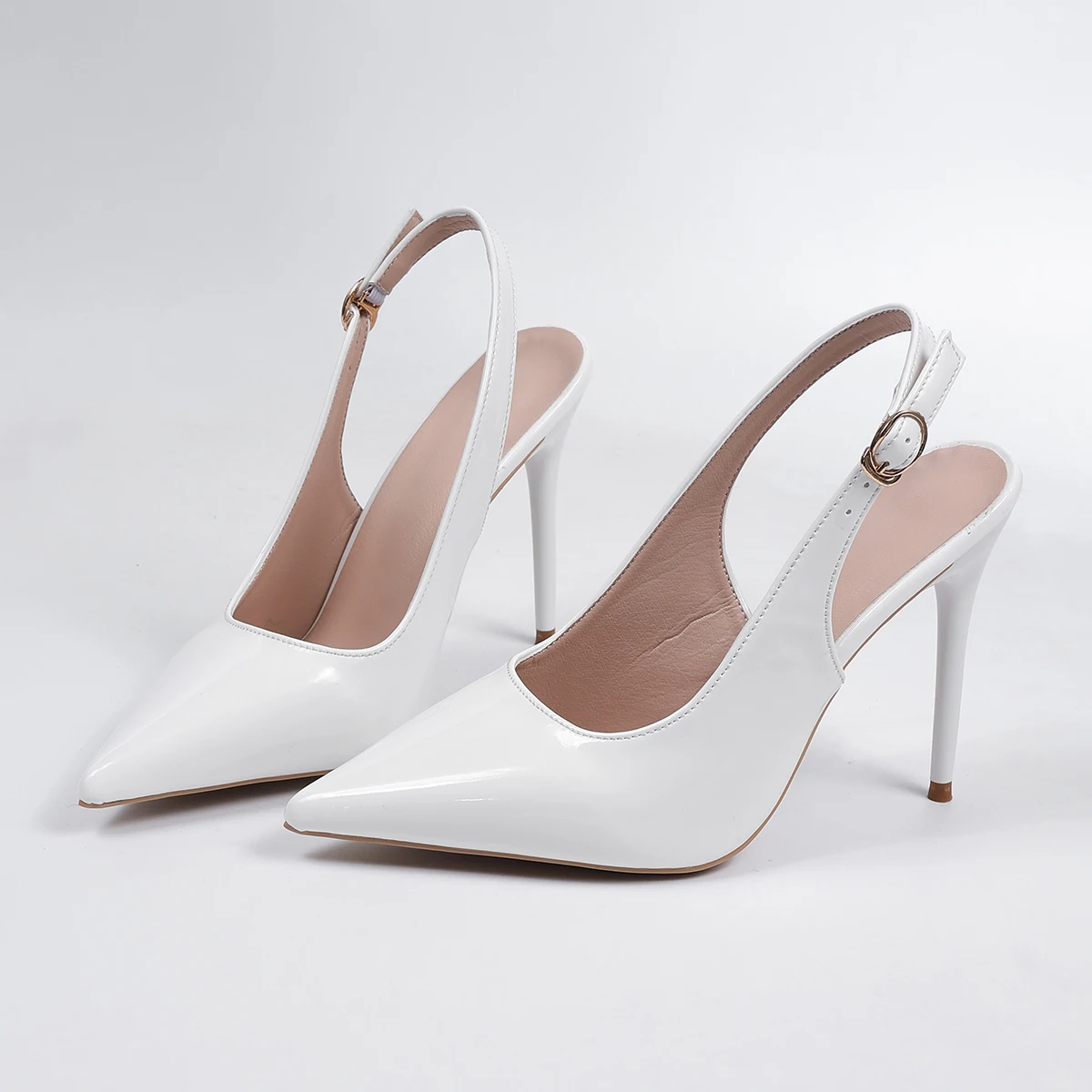 Nude Damen Neue Spitze Stiletto-Sandalen Sexy Schnallenpumps Mädchen Lackleder Elegante Party Hochzeit High Heels für Frauen – Detail 6