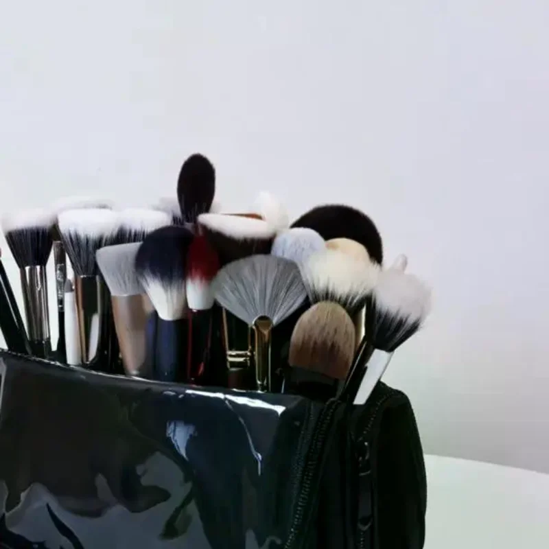 Makeup Brushes Organizer Storage Bag Foldable Stand-up with Adjustable Dividers Waterproof Portable Pouch for Outdoor Makeup