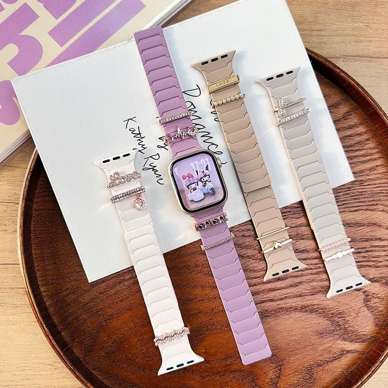 

Поп-ремешок + украшение для Apple Watch Ultra 2, ремешок 45 мм, 44 мм, 40 мм, 42 мм, 46 мм, 41 мм, магнитный силиконовый браслет IWatch Series 10 SE 9