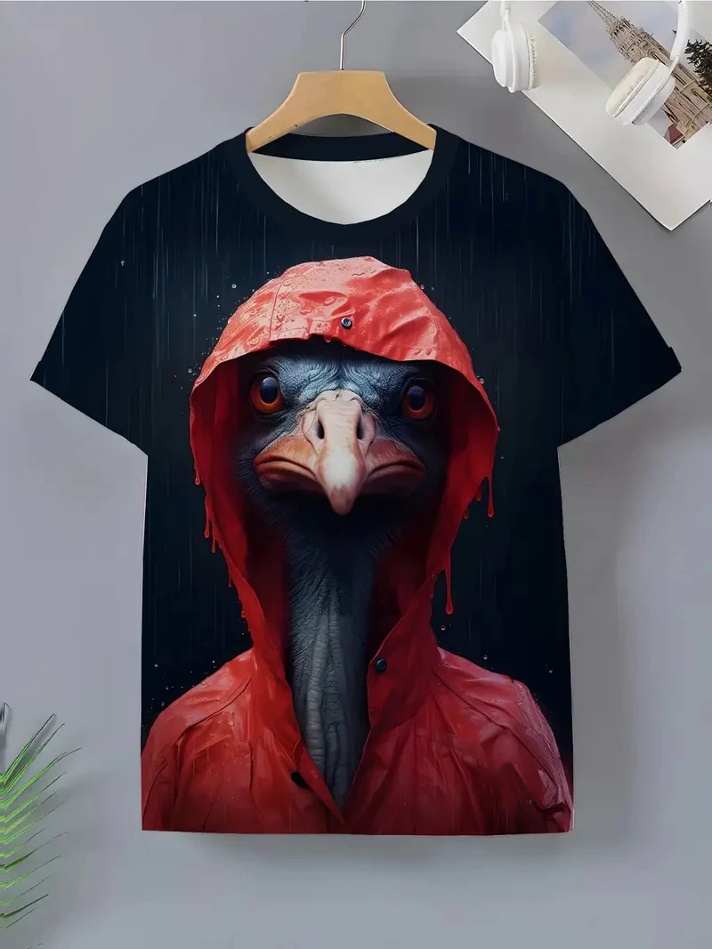 2025 جديد النعامة الجرافيك ثلاثية الأبعاد مطبوعة مضحك الحيوان تي شيرت للرجال النساء موضة الصيف عادية تيز فضفاض المتضخم الاطفال تي شيرت #2