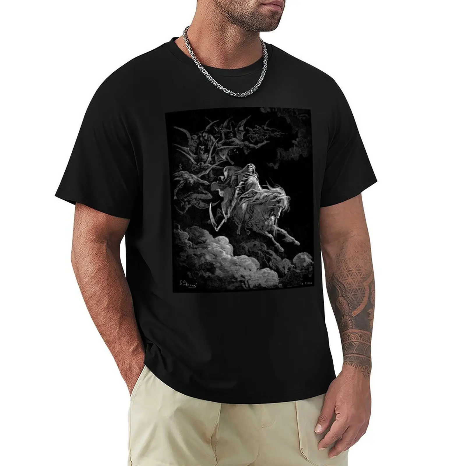 

Gustave Dore - Death on the Pale Horse resized T-Shirt anime stuff graphics football t shirt for a boy T-shirt men