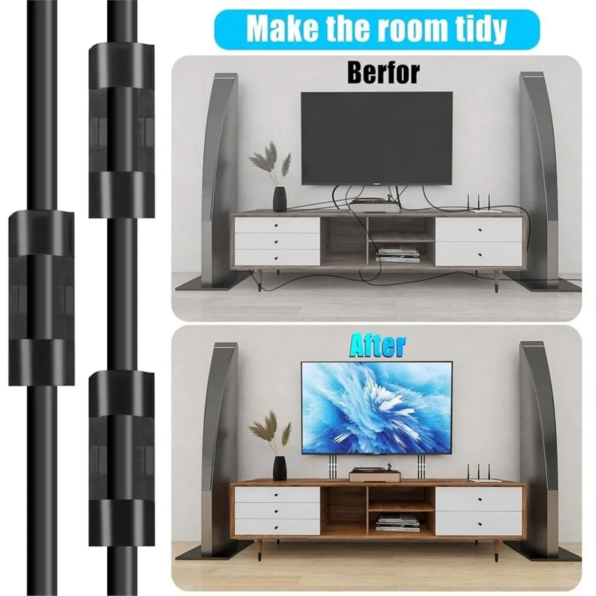 50pcs Self Adhesive Cable Clips Black,Wire Clips Cable Management for Under Desk, Car, Wall, TV PC Ethernet Cable