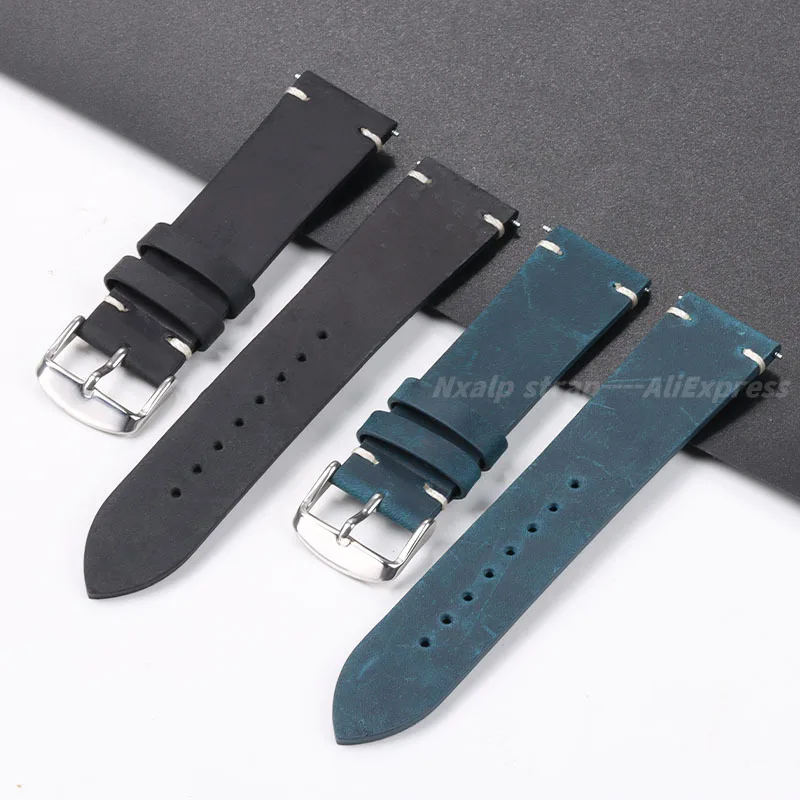 Handmade Stitching Leather Watch Band 18mm 19mm 20mm 21mm 22mm Crazy Horse Vintage Leather Strap for Omega for Seiko Wristband