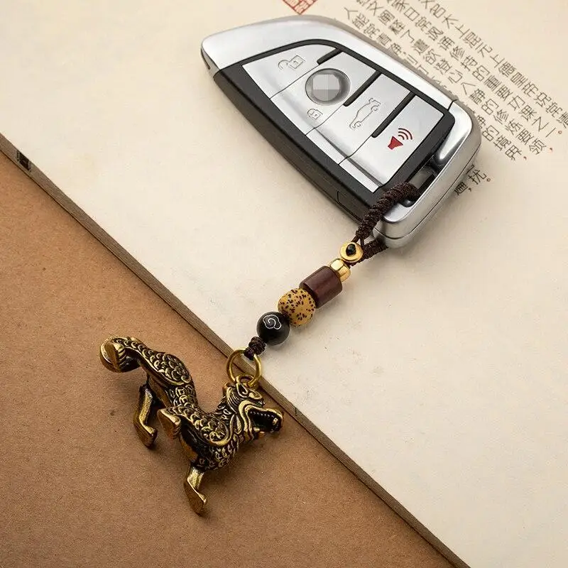 1Pc Keychain Pendants Retro Copper Animal Keychains Bag Hangings Accessories Gifts(Rope accessories need to be assembled)