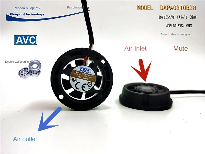 Original Mute Dapa0310b2h Double Ball 12V round 41 * 10mm Turbine 4cm 4010 Cooling Fan 40*40*10MM