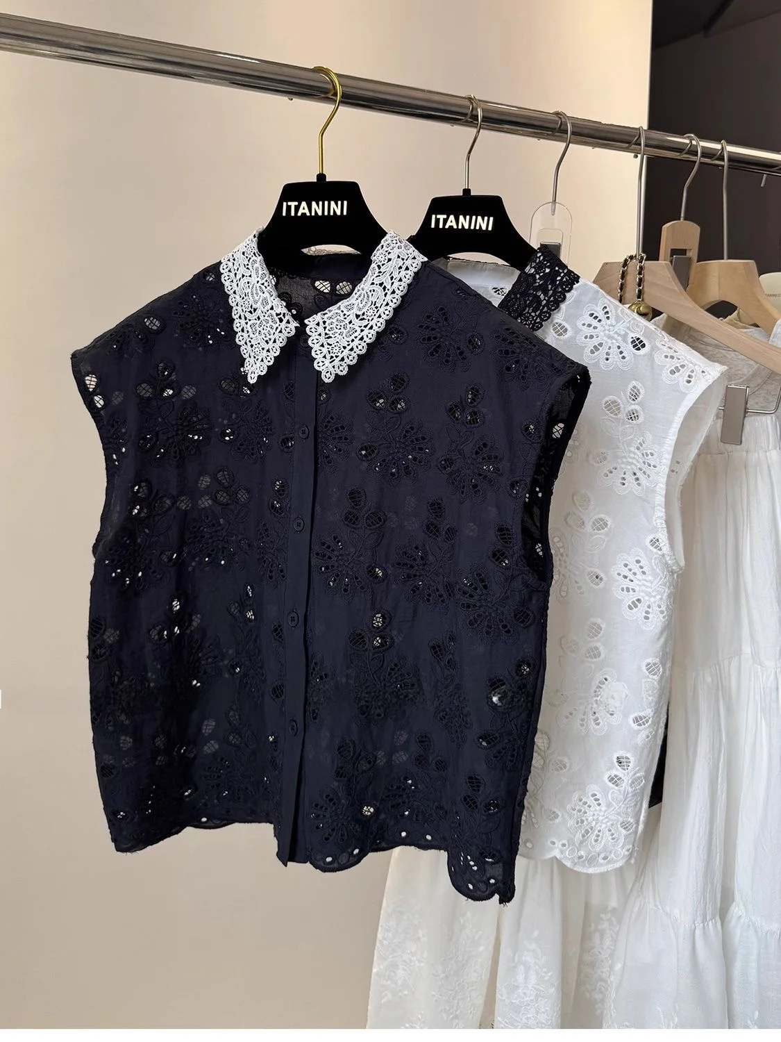 

Лето 2023, новый женский кружевной воротник с цветочной вышивкой, универсальный Svel irt, свободный крой из полиэстера, повседневный irt