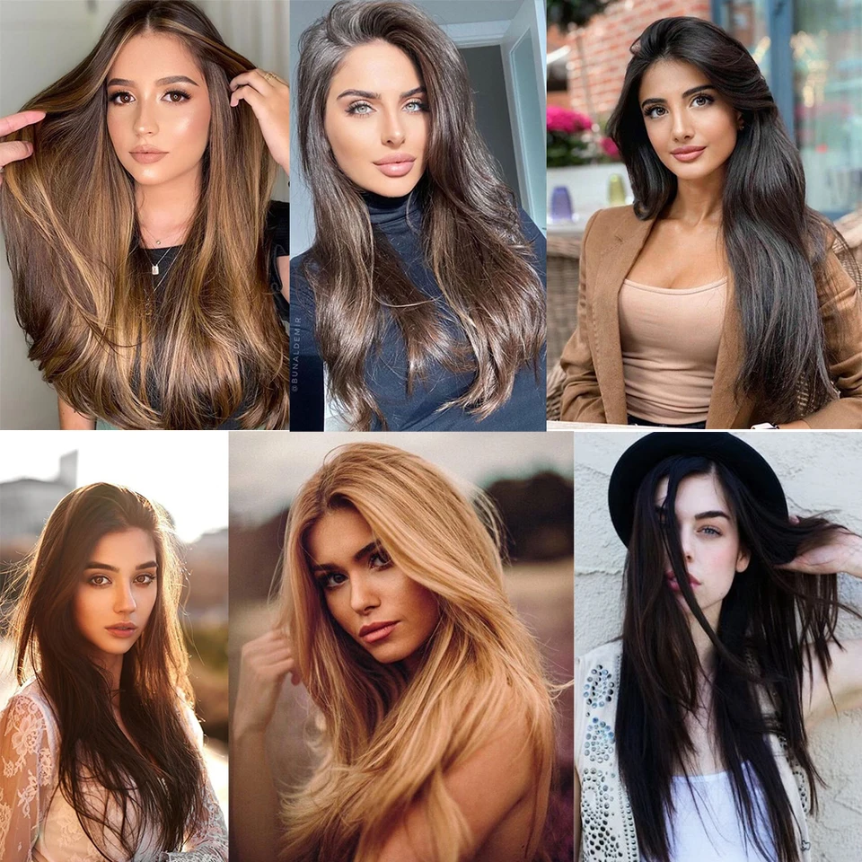 Extensiones de clip LANSA de 7 clips, largas, lacias, sintéticas, fibra de alta temperatura, negro/marrón, postizo 5