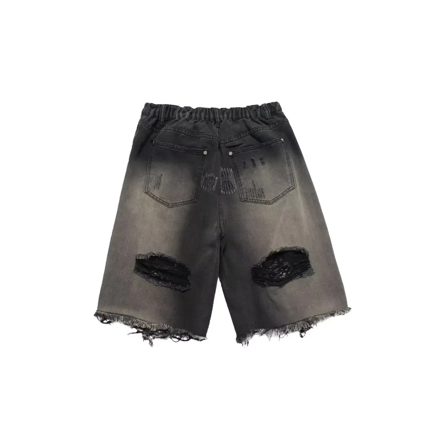 American High Street Washed Gradient Women Ripped Retro Old Size Denim Loose Shorts baggy jeans women