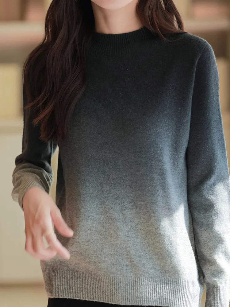 Sweater Rajut Wanita Warna Hangat Musim Gugur Musim Dingin, Model Longgar dan Nyaman, Kerah Tinggi, Trendi