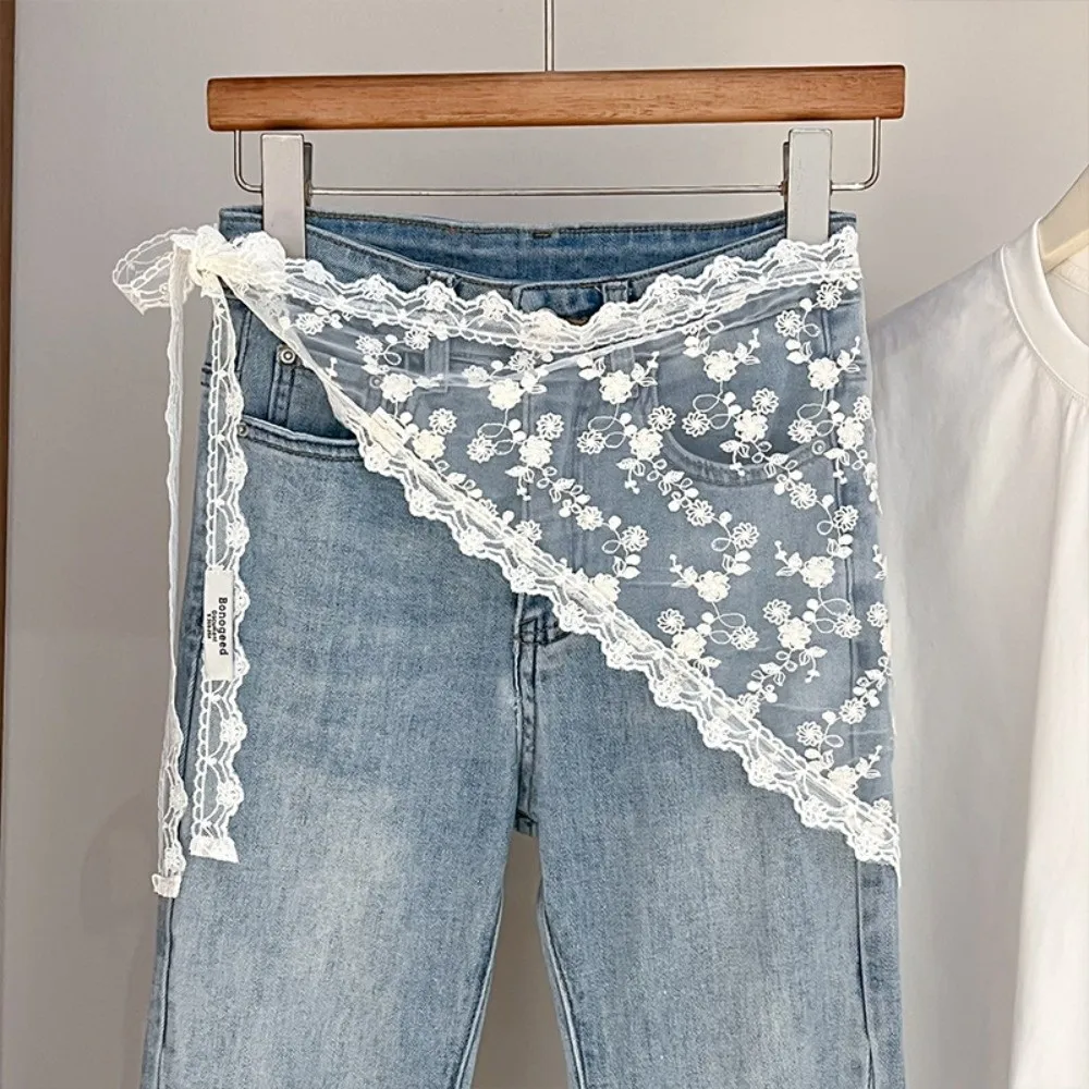 

Fashion Flower Embroidery Lace Flower Hair Scarf Cute Thin Bandanas for Women Bohemian Chic Style Skirt Extender